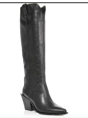 Aqua Black Knee-High Western-Inspired Leather Boots